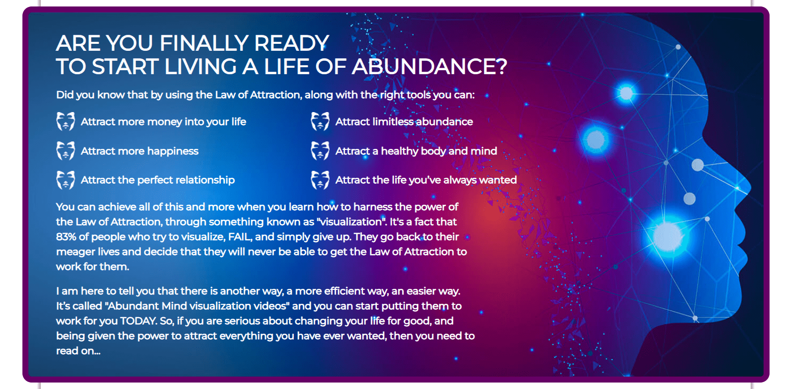 Abundant Mind : Visualization Videos for the Law of Attraction - guide for Connection of mind, body, performance